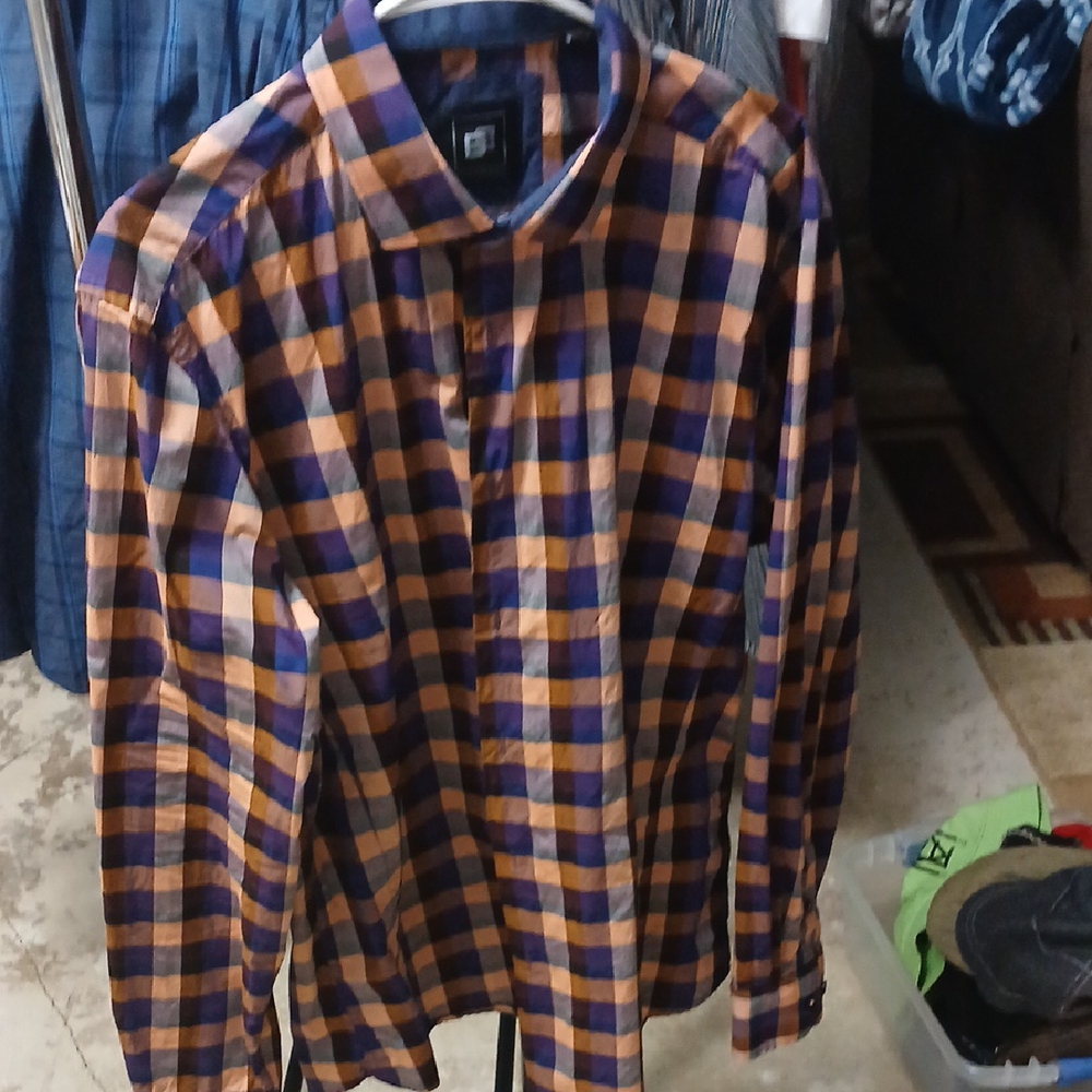Bachrach Men's Checkered Shirt - Purple and Orange